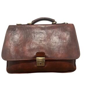 VTG Genuine Leather Briefcase Bag Made in Italy Brown Brass Hardware Attache
